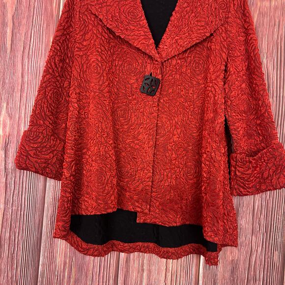 IC By Connie K Red Textured One Button Blazer Lagenlook Jacket Size Large L - Picture 4 of 5